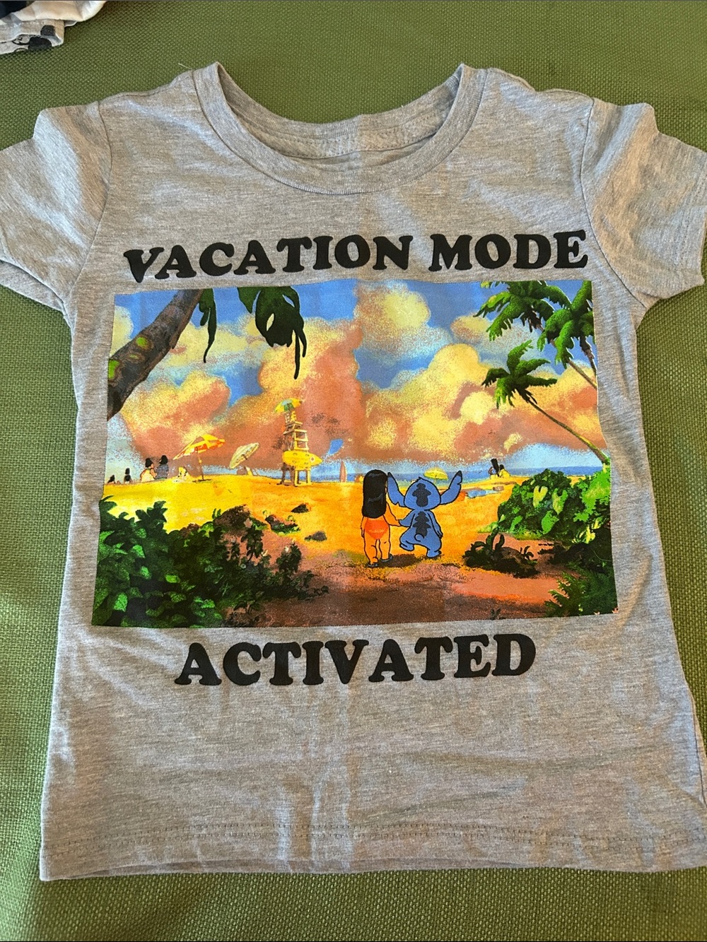 Disney Gray Tee with Colorful Tropical Beach Graphic